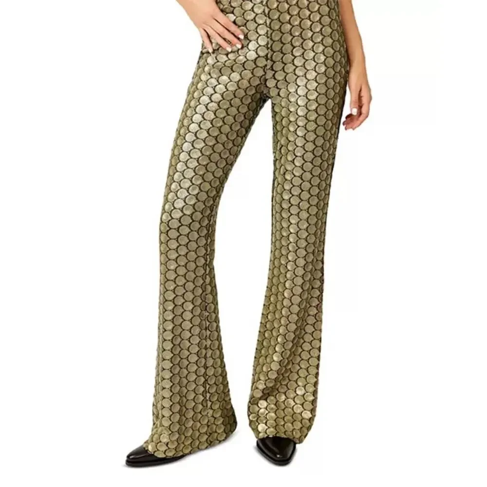 FREE PEOPLE Wilder Days Sequined Flared Pants in Olive Size 10 New MSRP $198